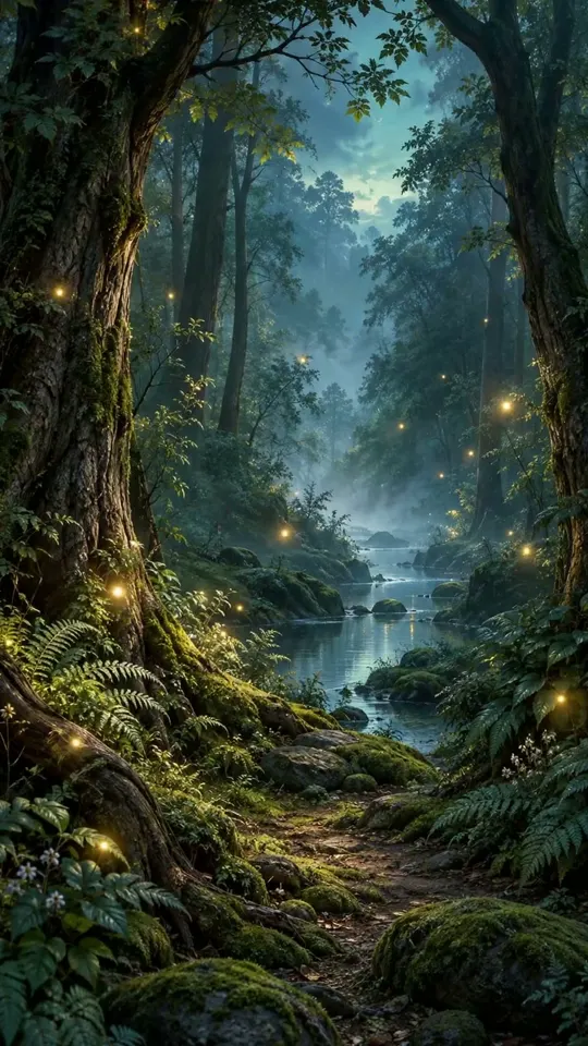 螢火森林：夜晚森林與溪流